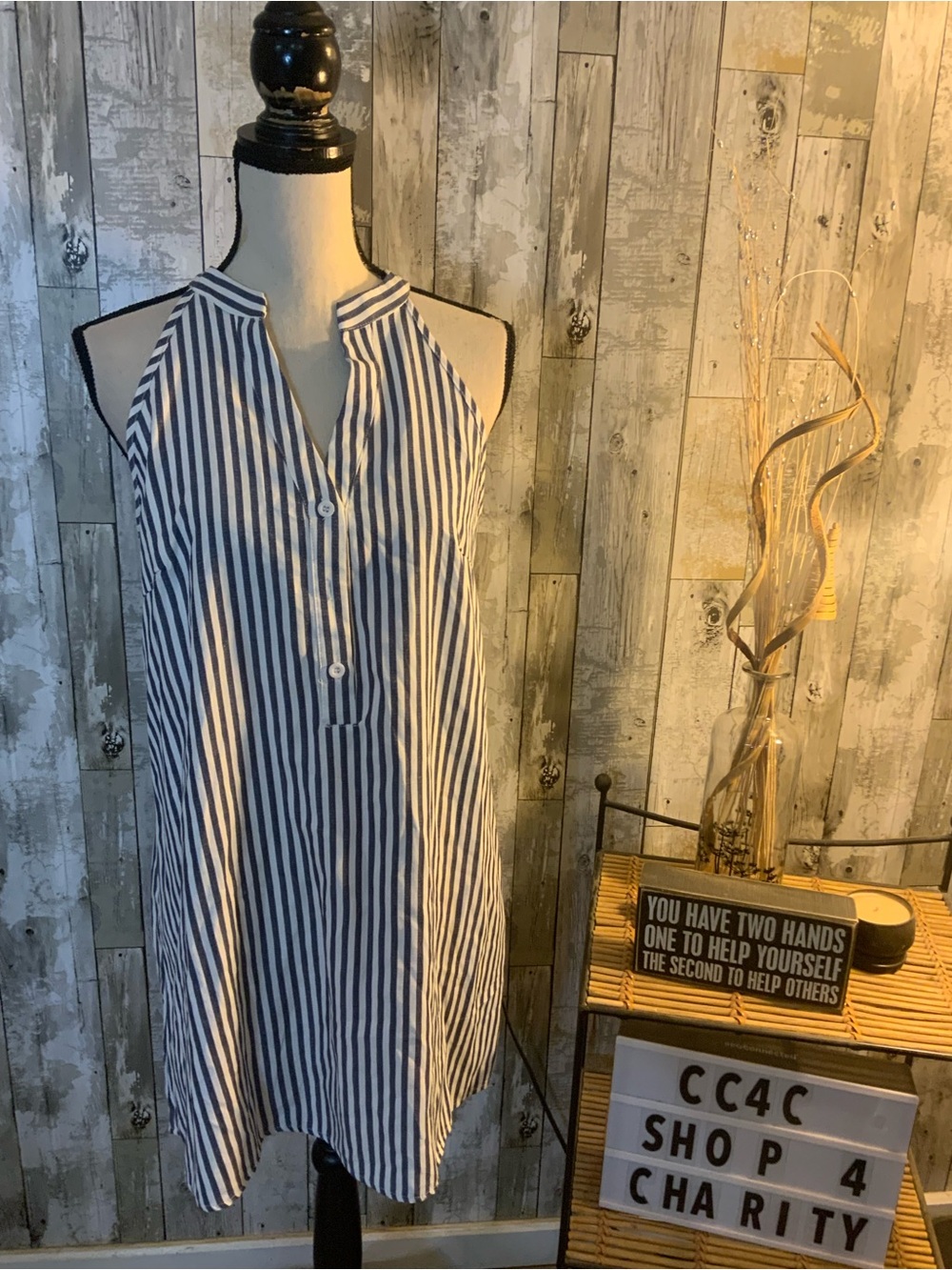 Unk Navy and White Striped Halter Shift Dress